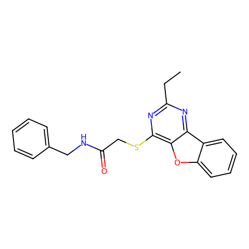 N-benzyl-2-[(2-ethyl[1]benzofuro[3,2-d]pyrimidin-4-yl)sulfanyl]acetamide structure
