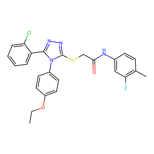 2-{[5-(2-chlorophenyl)-4-(4-ethoxyphenyl)-4H-1,2,4-triazol-3-yl]sulfanyl}-N-(3-fluoro-4-methylphenyl)acetamide structure