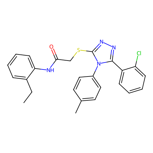 2-[[5-(2-chlorophenyl)-4-(4-methylphenyl)-1,2,4-triazol-3-yl]sulfanyl]-N-(2-ethylphenyl)acetamide structure