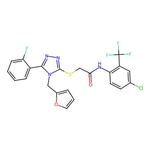 N-[4-chloro-2-(trifluoromethyl)phenyl]-2-{[5-(2-fluorophenyl)-4-(furan-2-ylmethyl)-4H-1,2,4-triazol-3-yl]sulfanyl}acetamide structure