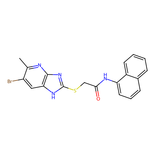 2-((6-bromo-5-methyl-3H-imidazo[4,5-b]pyridin-2-yl)thio)-N-(naphthalen-1-yl)acetamide structure