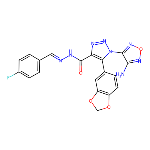 1-(4-amino-1,2,5-oxadiazol-3-yl)-5-(1,3-benzodioxol-5-yl)-N'-[(E)-(4-fluorophenyl)methylidene]-1H-1,2,3-triazole-4-carbohydrazide structure