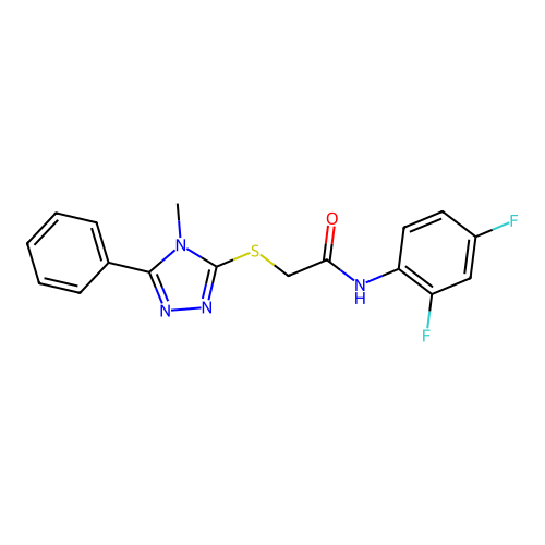 N-(2,4-difluorophenyl)-2-[(4-methyl-5-phenyl-4H-1,2,4-triazol-3-yl)sulfanyl]acetamide structure