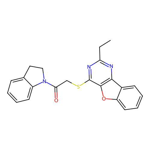 2-((2-ethylbenzofuro[3,2-d]pyrimidin-4-yl)thio)-1-(indolin-1-yl)ethanone structure