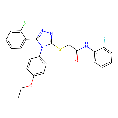 2-[[5-(2-chlorophenyl)-4-(4-ethoxyphenyl)-1,2,4-triazol-3-yl]sulfanyl]-N-(2-fluorophenyl)acetamide structure