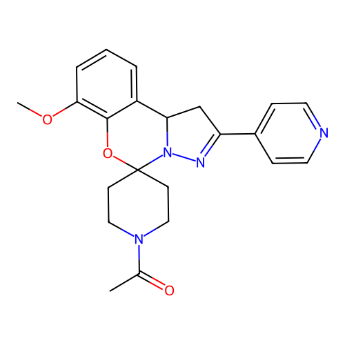 1-(7-methoxy-2-(pyridin-4-yl)-1,10b-dihydrospiro[benzo[e]pyrazolo[1,5-c][1,3]oxazine-5,4'-piperidin]-1'-yl)ethanone structure