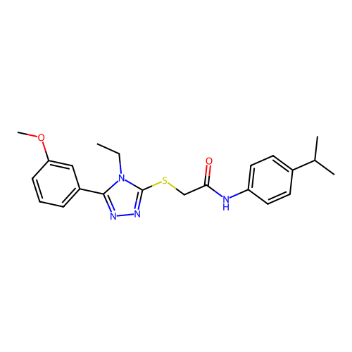 2-((4-ethyl-5-(3-methoxyphenyl)-4H-1,2,4-triazol-3-yl)thio)-N-(4-isopropylphenyl)acetamide structure