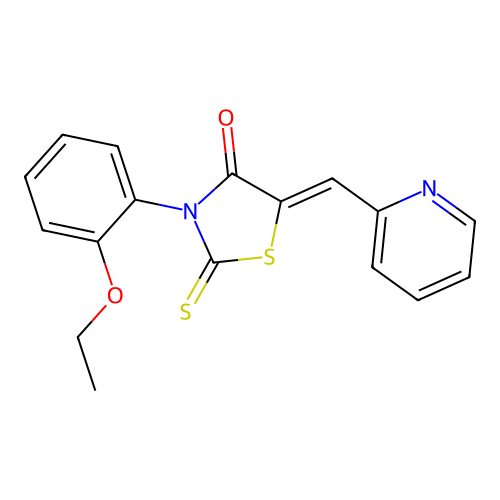 (5Z)-3-(2-ethoxyphenyl)-5-(pyridin-2-ylmethylidene)-2-sulfanylidene-1,3-thiazolidin-4-one structure