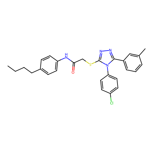 N-(4-butylphenyl)-2-[[4-(4-chlorophenyl)-5-(3-methylphenyl)-1,2,4-triazol-3-yl]sulfanyl]acetamide structure