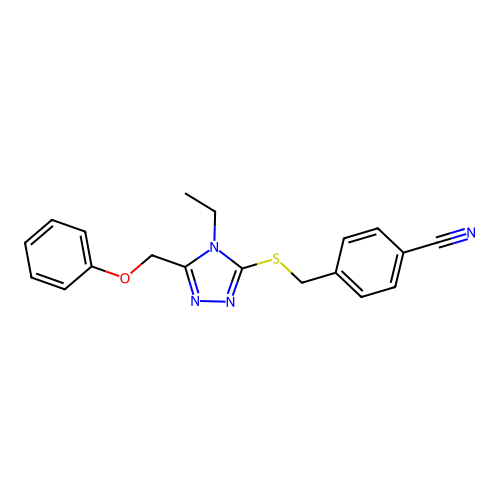4-[[4-Ethyl-5-(phenoxymethyl)-1,2,4-triazol-3-yl]sulfanylmethyl]benzonitrile structure