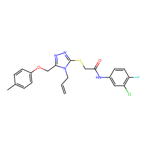 2-((4-allyl-5-((p-tolyloxy)methyl)-4H-1,2,4-triazol-3-yl)thio)-N-(3-chloro-4-fluorophenyl)acetamide structure