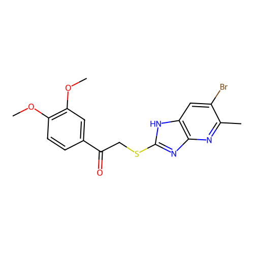 2-((6-bromo-5-methyl-3H-imidazo[4,5-b]pyridin-2-yl)thio)-1-(3,4-dimethoxyphenyl)ethanone structure