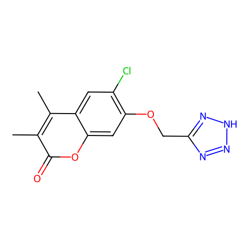 6-chloro-3,4-dimethyl-7-(1H-tetrazol-5-ylmethoxy)-2H-chromen-2-one structure