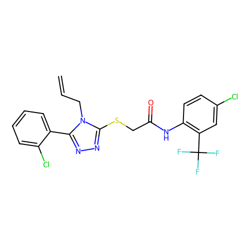 2-((4-allyl-5-(2-chlorophenyl)-4H-1,2,4-triazol-3-yl)thio)-N-(4-chloro-2-(trifluoromethyl)phenyl)acetamide structure