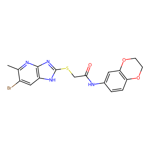 2-[(6-bromo-5-methyl-1H-imidazo[4,5-b]pyridin-2-yl)sulfanyl]-N-(2,3-dihydro-1,4-benzodioxin-6-yl)acetamide structure