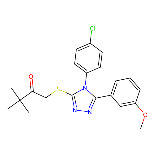 1-((4-(4-chlorophenyl)-5-(3-methoxyphenyl)-4H-1,2,4-triazol-3-yl)thio)-3,3-dimethylbutan-2-one structure