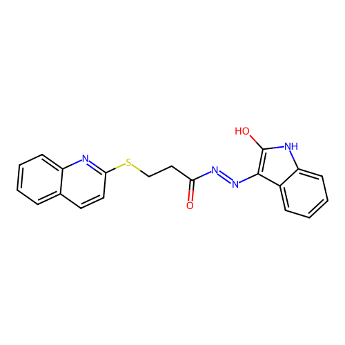 N'-(2-oxoindol-3-yl)-3-quinolin-2-ylsulfanylpropanehydrazide structure