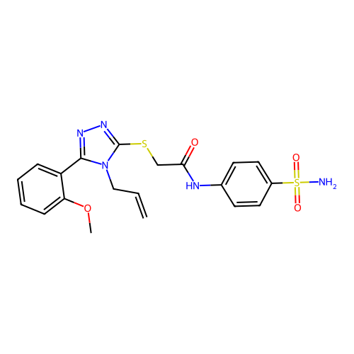 2-[[5-(2-methoxyphenyl)-4-prop-2-enyl-1,2,4-triazol-3-yl]sulfanyl]-N-(4-sulfamoylphenyl)acetamide structure