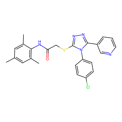 2-{[4-(4-chlorophenyl)-5-(pyridin-3-yl)-4H-1,2,4-triazol-3-yl]sulfanyl}-N-(2,4,6-trimethylphenyl)acetamide structure