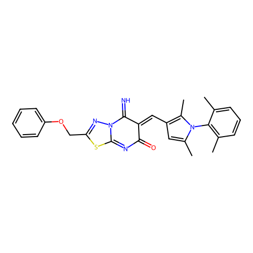 (6Z)-6-[[1-(2,6-dimethylphenyl)-2,5-dimethylpyrrol-3-yl]methylidene]-5-imino-2-(phenoxymethyl)-[1,3,4]thiadiazolo[3,2-a]pyrimidin-7-one structure