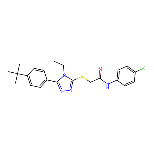 2-((5-(4-(tert-butyl)phenyl)-4-ethyl-4H-1,2,4-triazol-3-yl)thio)-N-(4-chlorophenyl)acetamide structure