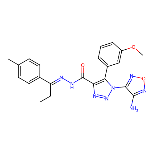 (E)-1-(4-amino-1,2,5-oxadiazol-3-yl)-5-(3-methoxyphenyl)-N'-(1-(p-tolyl)propylidene)-1H-1,2,3-triazole-4-carbohydrazide structure
