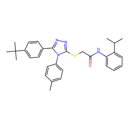 2-{[5-(4-tert-butylphenyl)-4-(4-methylphenyl)-4H-1,2,4-triazol-3-yl]sulfanyl}-N-[2-(propan-2-yl)phenyl]acetamide structure
