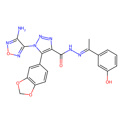 (E)-1-(4-amino-1,2,5-oxadiazol-3-yl)-5-(benzo[d][1,3]dioxol-5-yl)-N'-(1-(3-hydroxyphenyl)ethylidene)-1H-1,2,3-triazole-4-carbohydrazide structure