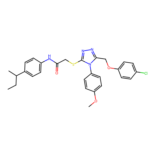 2-{5-[(4-chlorophenoxy)methyl]-4-(4-methoxyphenyl)(1,2,4-triazol-3-ylthio)}-N- [4-(methylpropyl)phenyl]acetamide structure