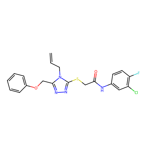 N-(3-chloro-4-fluorophenyl)-2-{[5-(phenoxymethyl)-4-(prop-2-en-1-yl)-4H-1,2,4-triazol-3-yl]sulfanyl}acetamide structure