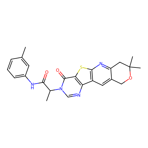 2-(8,8-dimethyl-4-oxo-4,7,8,10-tetrahydro-3H-pyrano[3'',4'':5',6']pyrido[3',2':4,5]thieno[3,2-d]pyrimidin-3-yl)-N-(m-tolyl)propanamide structure