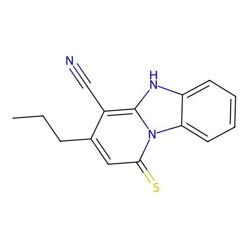 3-propyl-1-sulfanylidene-5H-pyrido[1,2-a]benzimidazole-4-carbonitrile structure