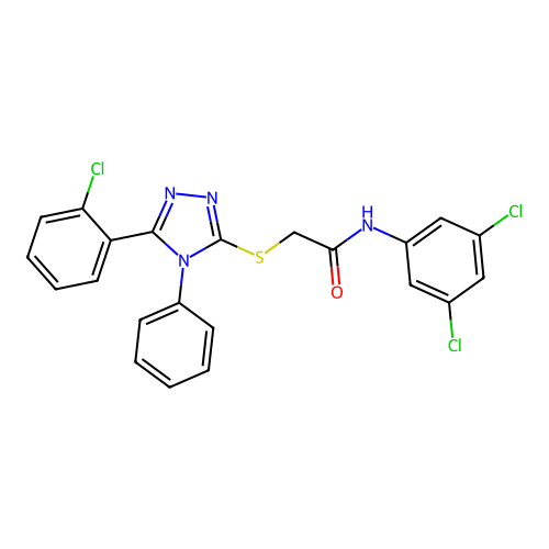 2-[[5-(2-chlorophenyl)-4-phenyl-1,2,4-triazol-3-yl]sulfanyl]-N-(3,5-dichlorophenyl)acetamide structure