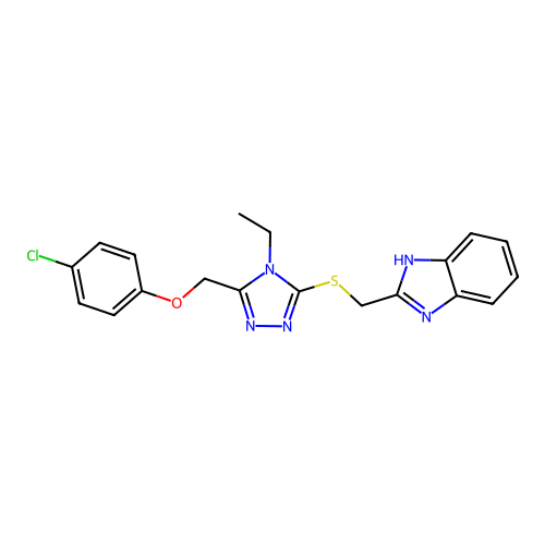 2-[[5-[(4-chlorophenoxy)methyl]-4-ethyl-1,2,4-triazol-3-yl]sulfanylmethyl]-1H-benzimidazole structure