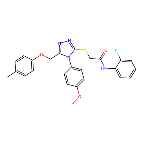 N-(2-fluorophenyl)-2-((4-(4-methoxyphenyl)-5-((p-tolyloxy)methyl)-4H-1,2,4-triazol-3-yl)thio)acetamide structure