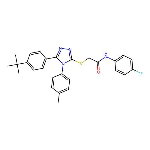 2-{[5-(4-tert-butylphenyl)-4-(4-methylphenyl)-4H-1,2,4-triazol-3-yl]sulfanyl}-N-(4-fluorophenyl)acetamide structure