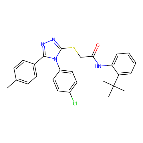 N-(2-tert-butylphenyl)-2-{[4-(4-chlorophenyl)-5-(4-methylphenyl)-4H-1,2,4-triazol-3-yl]sulfanyl}acetamide structure