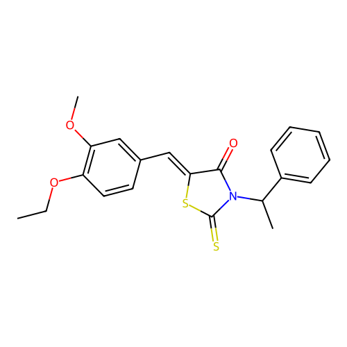 (Z)-5-(4-ethoxy-3-methoxybenzylidene)-3-(1-phenylethyl)-2-thioxothiazolidin-4-one structure