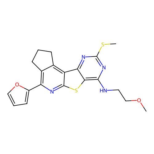 4-(furan-2-yl)-N-(2-methoxyethyl)-9-(methylsulfanyl)-2,3-dihydro-1H-cyclopenta[4',5']pyrido[3',2':4,5]thieno[3,2-d]pyrimidin-7-amine structure