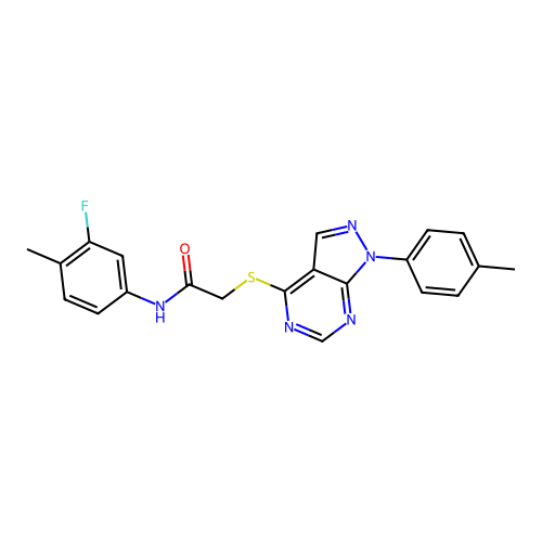 N-(3-fluoro-4-methylphenyl)-2-((1-(p-tolyl)-1H-pyrazolo[3,4-d]pyrimidin-4-yl)thio)acetamide structure