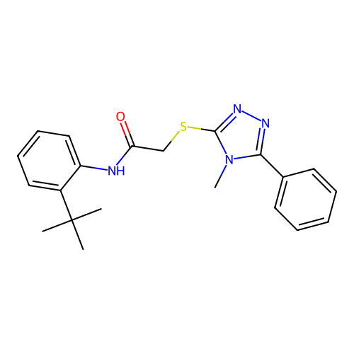 N-(2-tert-butylphenyl)-2-[(4-methyl-5-phenyl-4H-1,2,4-triazol-3-yl)sulfanyl]acetamide structure
