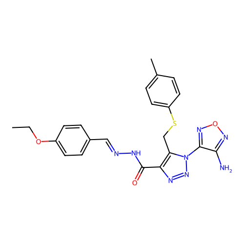 (E)-1-(4-amino-1,2,5-oxadiazol-3-yl)-N'-(4-ethoxybenzylidene)-5-((p-tolylthio)methyl)-1H-1,2,3-triazole-4-carbohydrazide structure