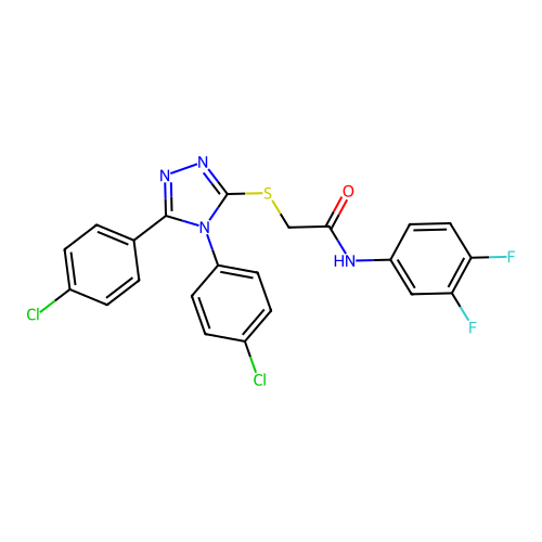 2-[[4,5-bis(4-chlorophenyl)-1,2,4-triazol-3-yl]sulfanyl]-N-(3,4-difluorophenyl)acetamide structure