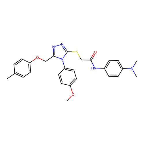 N-(4-(dimethylamino)phenyl)-2-((4-(4-methoxyphenyl)-5-((p-tolyloxy)methyl)-4H-1,2,4-triazol-3-yl)thio)acetamide structure