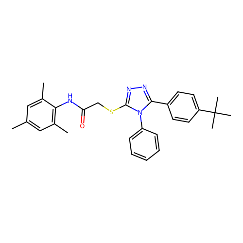 2-{[5-(4-tert-butylphenyl)-4-phenyl-4H-1,2,4-triazol-3-yl]sulfanyl}-N-(2,4,6-trimethylphenyl)acetamide structure