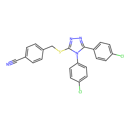 4-{[4,5-Bis(4-chlorophenyl)-1,2,4-triazol-3-ylthio]methyl}benzenecarbonitrile structure