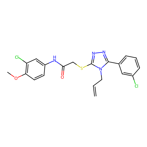 N-(3-chloro-4-methoxyphenyl)-2-{[5-(3-chlorophenyl)-4-(prop-2-en-1-yl)-4H-1,2,4-triazol-3-yl]sulfanyl}acetamide structure