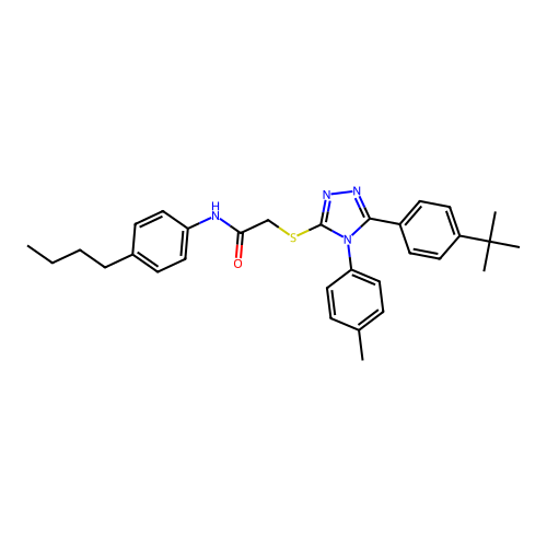 N-(4-butylphenyl)-2-{[5-(4-tert-butylphenyl)-4-(4-methylphenyl)-4H-1,2,4-triazol-3-yl]sulfanyl}acetamide structure