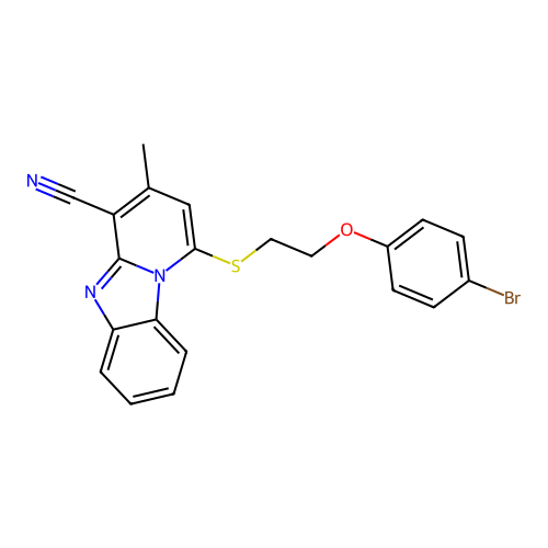 1-((2-(4-bromophenoxy)ethyl)thio)-3-methylbenzo[4,5]imidazo[1,2-a]pyridine-4-carbonitrile structure