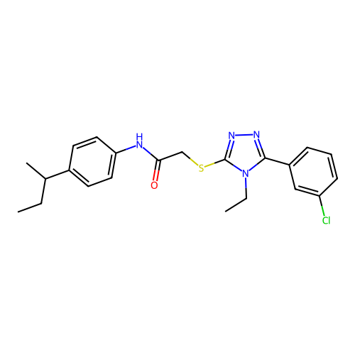N-(4-butan-2-ylphenyl)-2-[[5-(3-chlorophenyl)-4-ethyl-1,2,4-triazol-3-yl]sulfanyl]acetamide structure